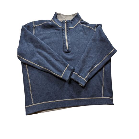 Tommy Bahama Mens Large Reversible 1/4 Zip Pullover Sweatshirt Blue Gray Sweater - Picture 7 of 10